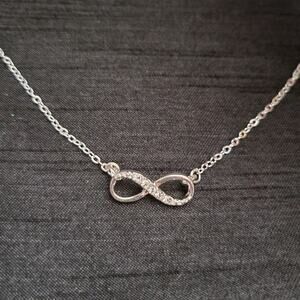 Dainty Infinity Eternal Love  Loop Crystal Silver Tone Necklace